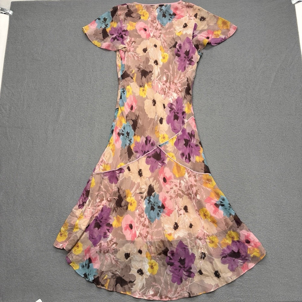 Sundance 100% Silk Chiffon Dress Flutter Sleeve V Neck Floral Whimsy Fairy Sz 4 - Picture 10 of 10